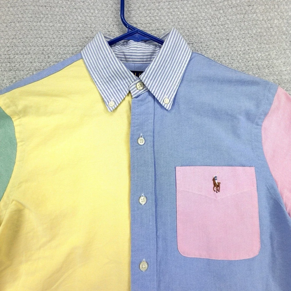 Polo Ralph Lauren Classic Fit Colorblock Oxford Shirt Pastel Button Up Mens S